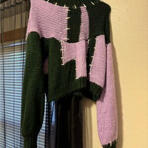 Cropped Purple and Green/Black Sweater